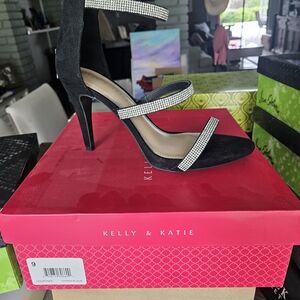 Kelly & Katie Black Heels with Rhinestone Straps